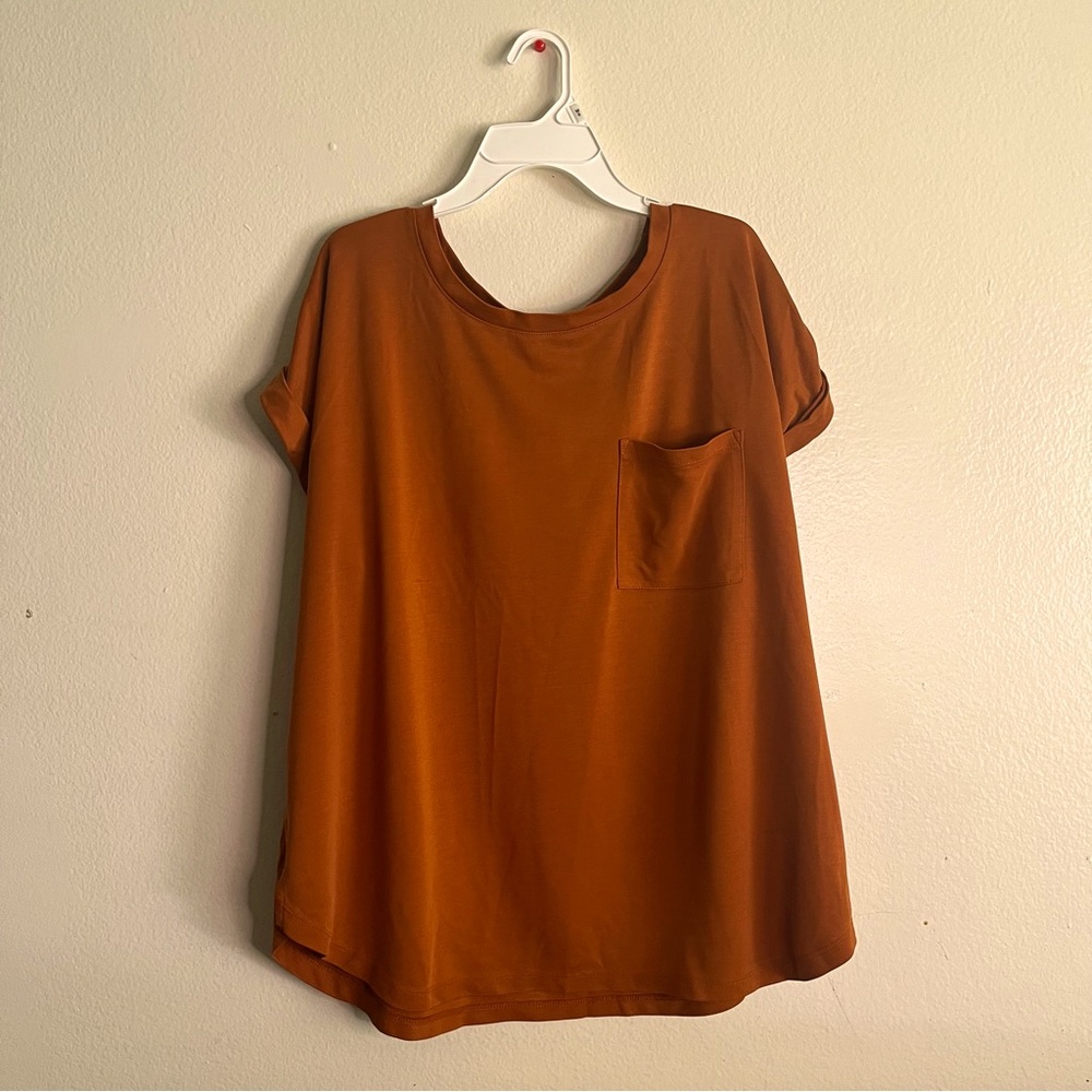 Rust Cuffed Short Sleeve Top | Dark Orange | XL
